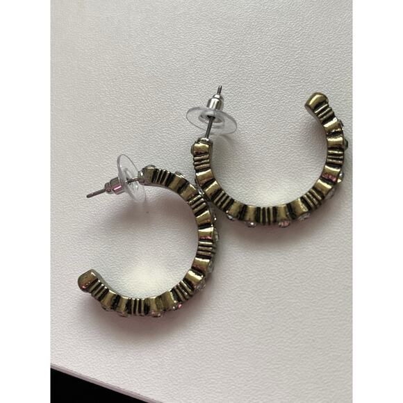 Premier Designs Antique Gold Sparkle Rhinestone Hoop Earrings - Picture 3 of 6